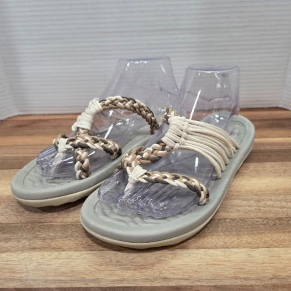 MEGNYA Women's Size 7 Gray Braided Rope Sandals Arch Support Walking Shoes